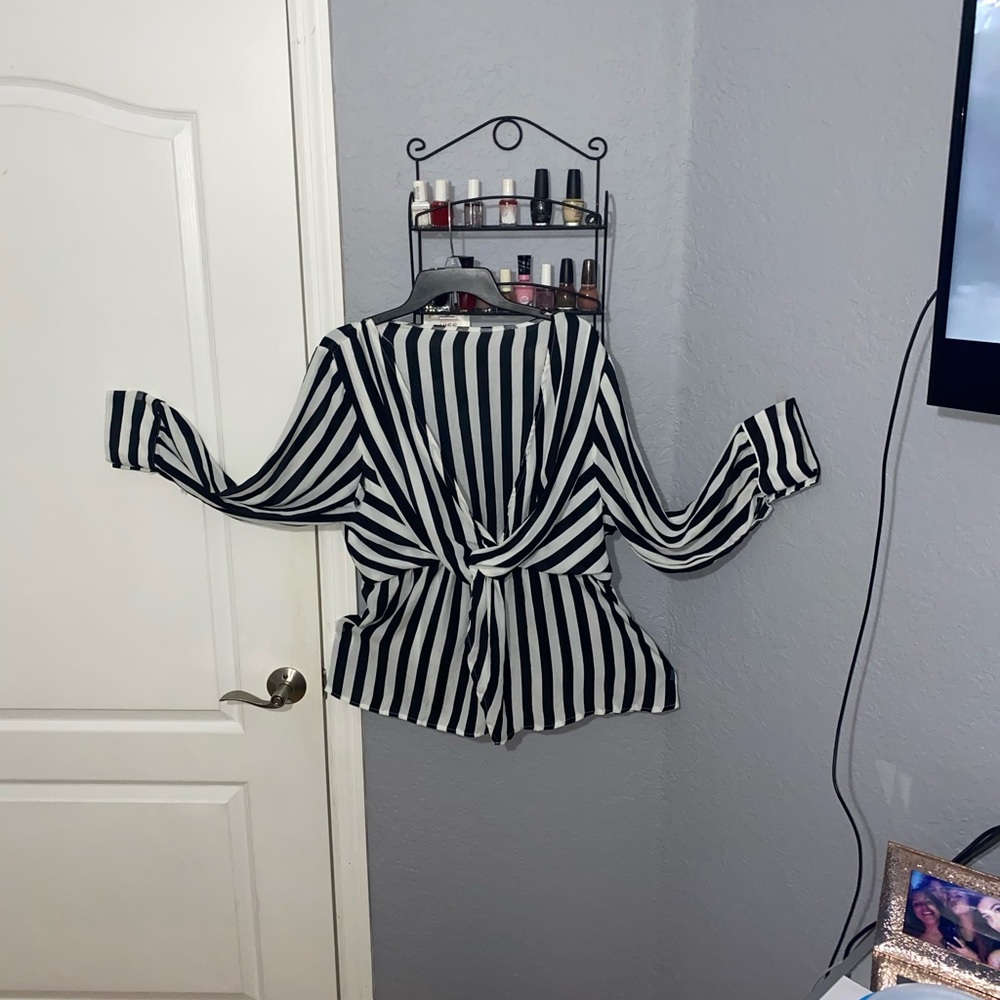 Black & white stripped peplum blouse
